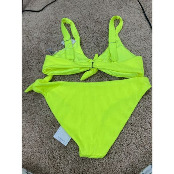 NWT TiniBikini Two Piece Neon Citrus Front Tie Bikini - Picture 3 of 10